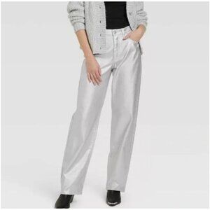 Universal Thread Jeans 90s Baggy 8R Silver Metallic Wax Coated Denim Holiday